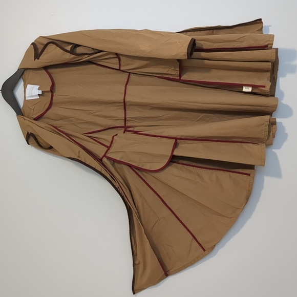 Anthropologie EttTwa Camel Trench Coat Dark Trim 100% Cotton 8 - Picture 4 of 10